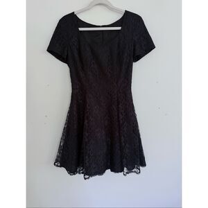 Vintage L.A. Glo Lace Overlay Scoop Neck Fit and Flare Mini Dress Black Women's